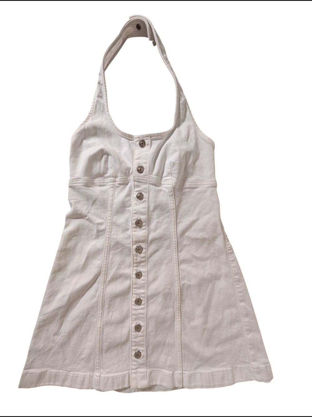American Eagle Outfitters White Button-Front Halter Denim Mini Dress XS